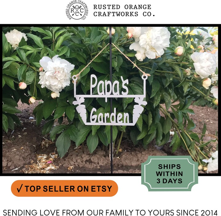 Rusted Orange Garden Hangers For Him & Her -Garden Signs Decorative Outdoor Gifts Men -Grandmas Garden Sign -Moms