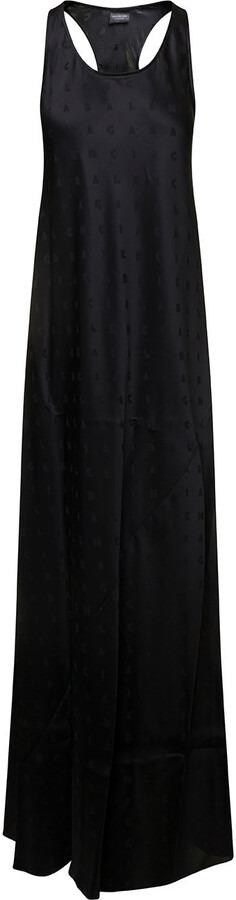 Balenciaga Black Long Evening Dress With Logo Motif All-over In Viscose Woman