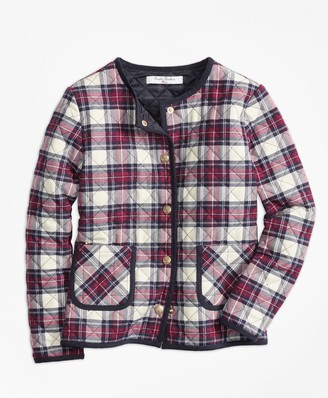 Brooks Brothers Girls Quilted Twill Plaid Coat