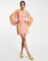 Thumbnail for your product : NEVER FULLY DRESSED balloon sleeve mini dress in ombre stripe floral