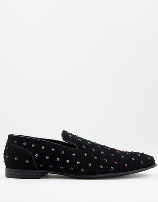 ASOS DESIGN loafer in black faux suede with iridescent studs
