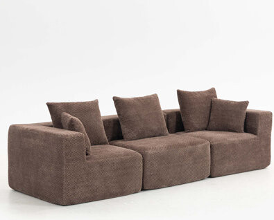 Ebern Designs Oversized Modular Deep-Seat Sofa, 3-Piece All-Foam Sectional Couch In Soft Textured Fabric, Tool-Free Assembly, Apartment-Friendly Low Profile, 111\