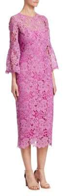 Lela Rose Flounce-Sleeve Lace Sheath Dress