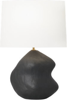 Everly Quinn Hable Pacheco 1-light table Lamp in Ceramic finish with White Linen fabric shade