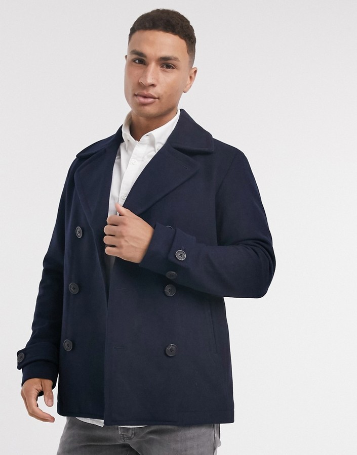 Selected double breasted wool peacoat in navy - ShopStyle Raincoats ...