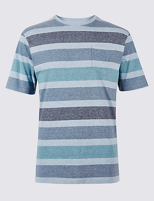 M&S Collection Pure Cotton Striped Crew Neck T-Shirt