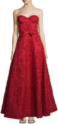 Michael Kors Strapless Bustier Floral-Embroidered Gown, Crimson