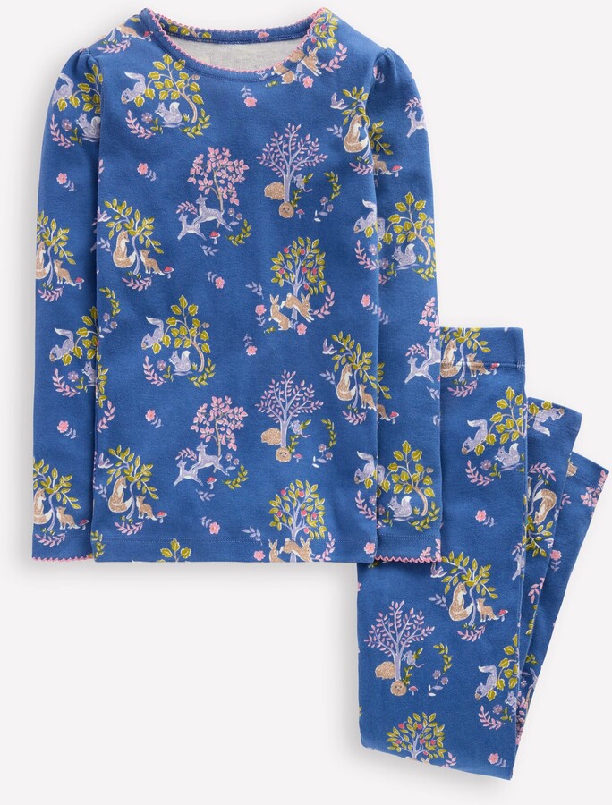 Snug Long John Pajamas, Blue Forest Print
