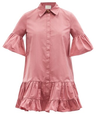 La DoubleJ Choux Ruffled Taffeta Mini Shirt Dress - Pink