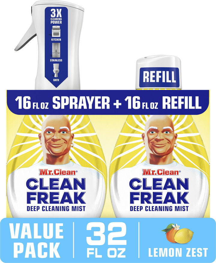 MR. CLEAN Clean Freak Multi-Surface Spray, 1 Starter Kit, 1 Refill, Lemon Zest, 32 fl oz