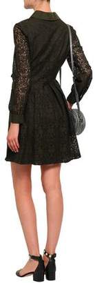 Claudie Pierlot Lace-paneled Cotton-poplin Mini Shirt Dress