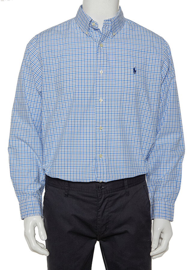 Ralph Lauren Blue & White Checkered Cotton Button Front Shirt L