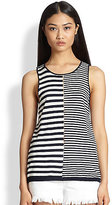 Thumbnail for your product : Alexander Wang T by Perforated Striped Linen & Cotton Tank