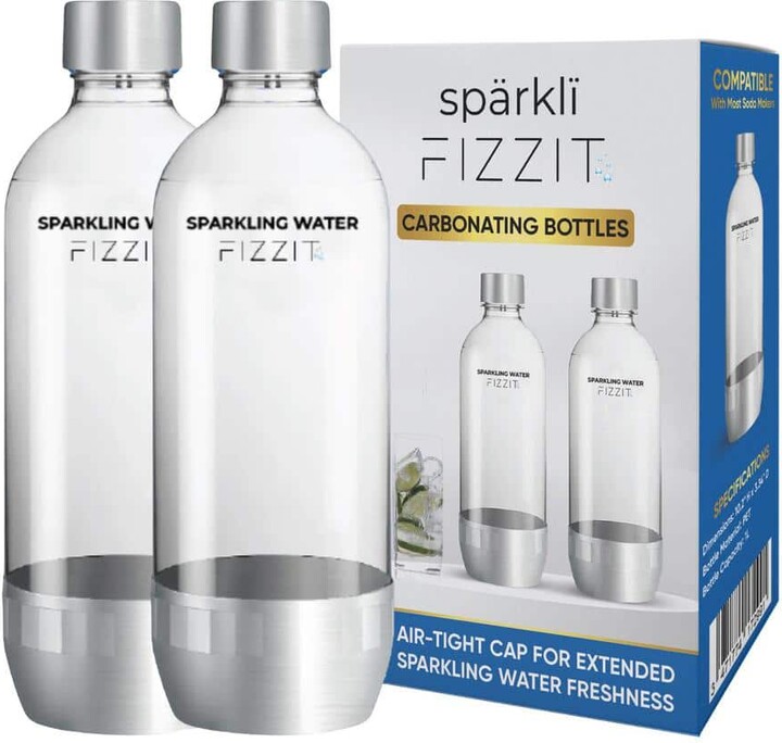 FIZZIT Compatible Replacement Bottle for Sodastream Carbonating Sparkling Water Machine 1-Liter 2-Pack