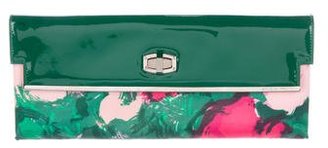 Balenciaga Patent Leather-Trimmed Floral Clutch