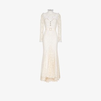 Alessandra Rich White Fitted Lace Gown