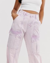 Thumbnail for your product : ASOS DESIGN Petite lilac acid wash combat trouser