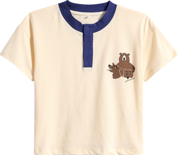 Mini Rodini Kids' Camp Rodini Organic Cotton Graphic Henley