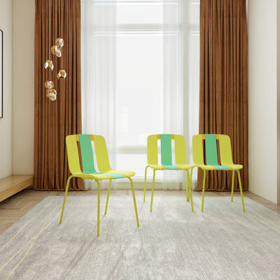 Ivy Bronx 4 - Pack Striped Chairs Blocks Pp/Metal Construction Comfortable Long Period Sitting Stylish Style Adaptable Decoration Styles Modern Color Block