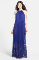 Thumbnail for your product : Xscape Evenings Lace Hem Pleat Halter Gown