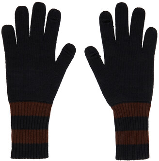 Womens Accessories Gloves Acne Studios Wool Striped Face Patch Gloves in Black 