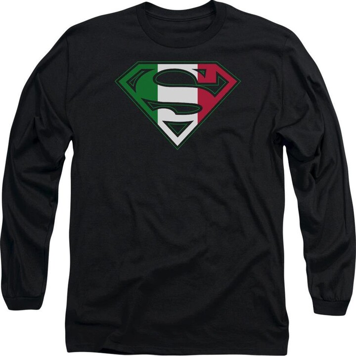 Superman Men's Italian Shield Long Sleeve Adult Tee / T-Shirt