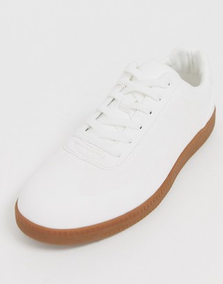 ASOS DESIGN lace up sneakers in white faux suede with gum sole
