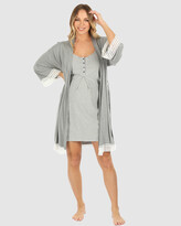 Thumbnail for your product : Angel Maternity Women's Grey Gowns - 3 Piece Hospital Pack - Nursing Dress + Lace Robe + Baby Wrap Set
