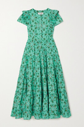 Cefinn Sawyer Ruffled Tiered Floral-print Cotton Midi Dress - Mint