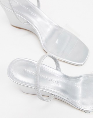 Who What Wear Thalia clear mix wedges in mirrored silver