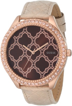 GUESS Women's U0579L2 Rose Gold-Tone Watch with Brown Dial & Genuine Leather Strap