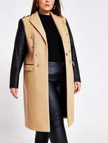 Thumbnail for your product : Ri Plus Double Breasted PU Sleeve Military Coat - Camel