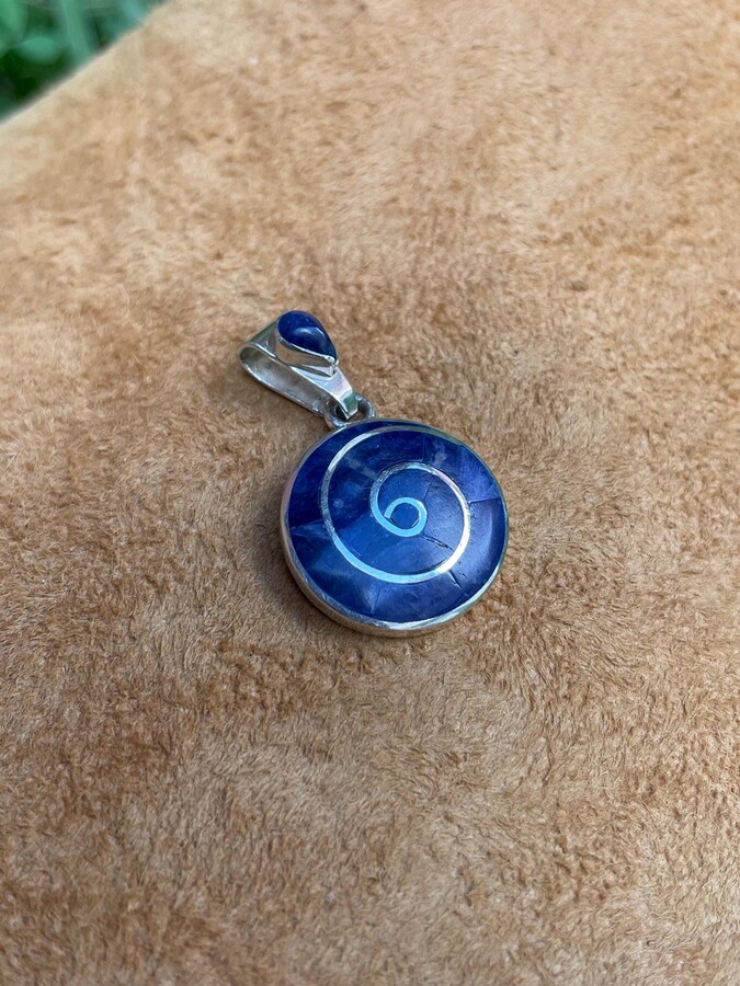 Etsy Blue Lapiz Lazuli Stone, Silver Spiral Pendant