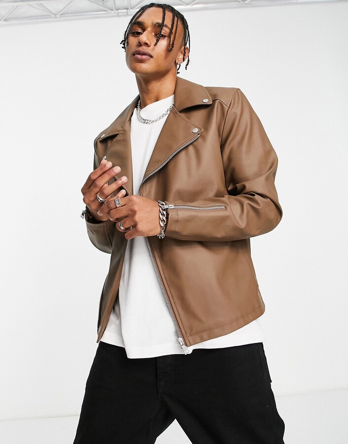 Tan faux leather moto jacket Clearance