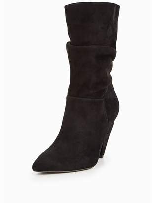 Very Simone Suede Ruched Calf Boot - Black