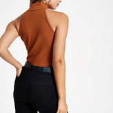 Thumbnail for your product : River Island Womens Brown ribbed halter neck sleevless top