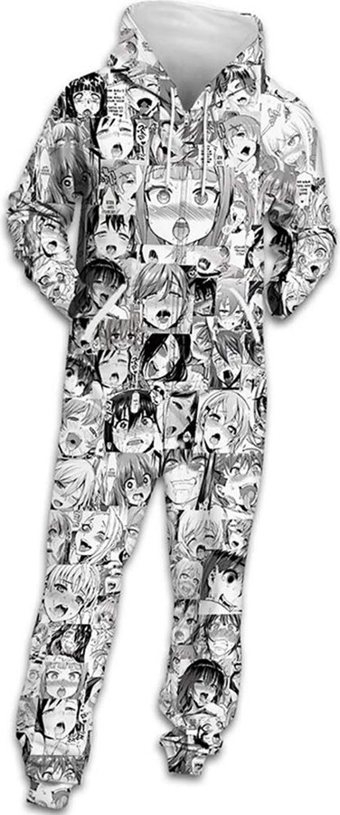 FGVBWE4R Ahegao Anime Sexy Girls Print Hoodie Jumpsuit with