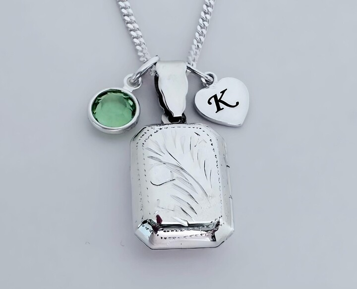 Etsy Rectangular Locket Necklace. Sterling Silver Rectangular Locket Pendant. 2 Personalized Charms Included. R - 26