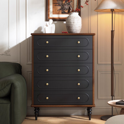 Wildon Home Black&Walnut Solid Wood Accent Cabinet