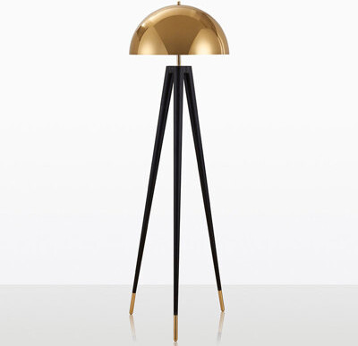 Everly Quinn Zenith F Black Tripod Floor Lamp With Gold Dome Shade | Retro Mid-Century Design & Warm Glow