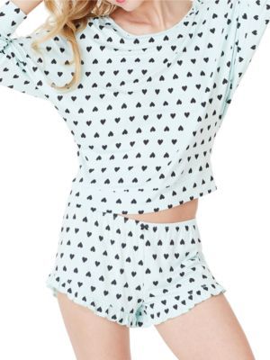Betsey Johnson Two-Piece Heart Printed Top and Shorts Set
