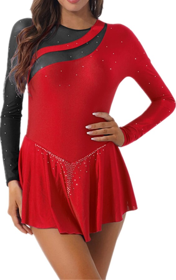 Freebily Women Adults Shiny Rhinestone Roller Figure Ice Skating Ballet