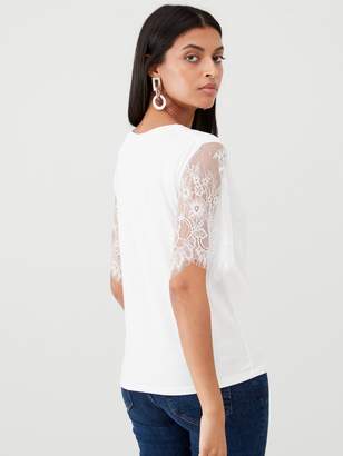 Very Floral Lace Sleeve Top - Ivory