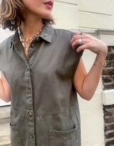 Thumbnail for your product : Noisy May denim shirt dress with pockets in green