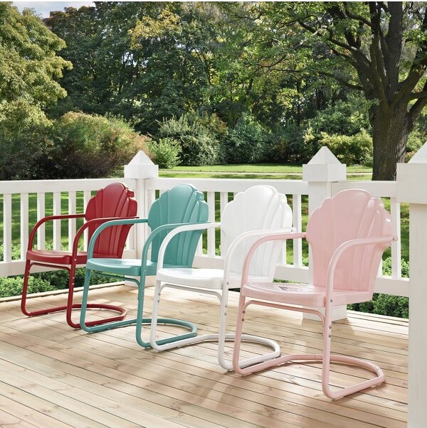 Crosley 2pc Tulip Retro Metal Chair Powder-Coated Steel, Weather-Resistant Patio Accent Chairs