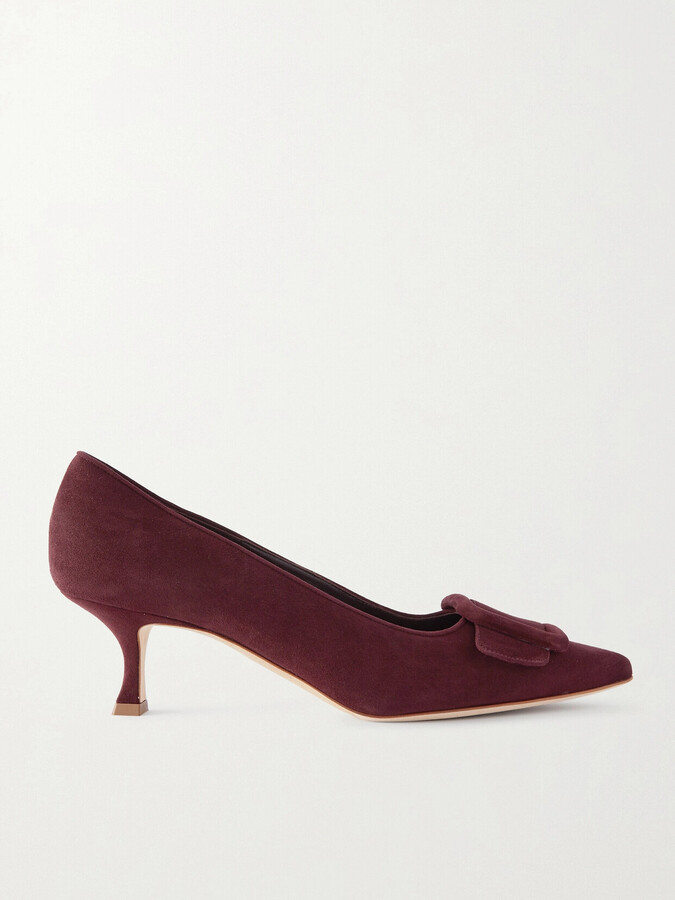 Manolo Blahnik Maysale 50 Buckled Suede Pumps - Burgundy