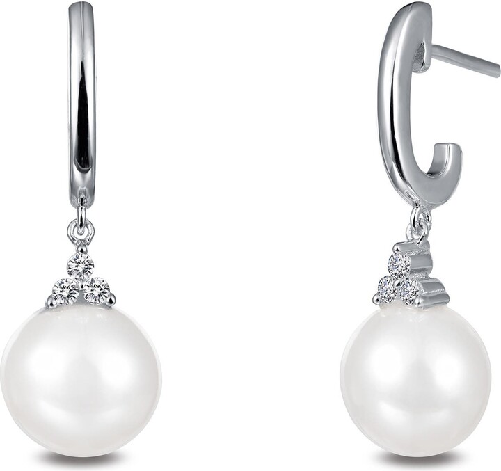 Lafonn Platinum Plated 8mm Freshwater Pearl & Simulated Diamond Earrings