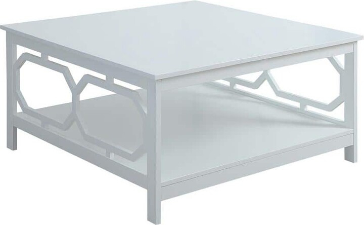 Omega 36 in. White Medium Square Wood Coffee Table with Shelf