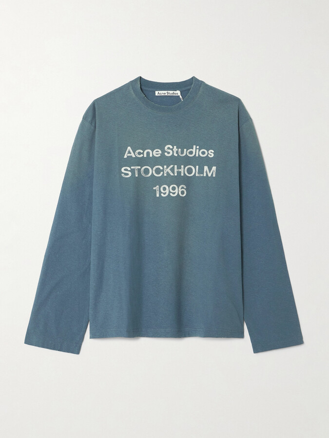 Acne Studios Printed Organic Cotton And Hemp-blend Jersey T-shirt - Blue