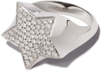 EÉRA 18kt White Gold Star Diamond Pavé Signet Ring